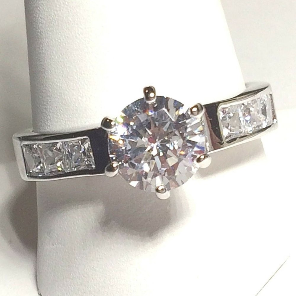 Silver Engagement Ring Size 10 12 Rhodium Plated Channel Set Cubic Zirconia